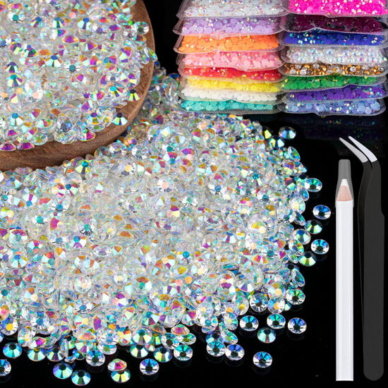 Royal Blue Rhinestones Bulk, 5000PCS Flat Back Round Jelly AB Rhinestones  Non-Hotfix Crystal Gems Wholesale for Crafts Makeup Nails Face Tumblers