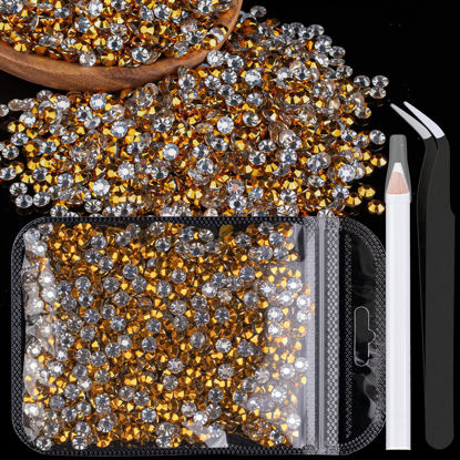 Picture of 2500pcs 5mm Resin Rhinestones Bulk, Mineral Gold Flatback Round Jelly Rhinestones Bedazzling Non Hotfix Crystal Gems Large Quantity Wholesale for DIY Crafts Clothes Tumblers Face Makeup Manicure