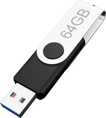 Picture of 64GB USB Flash Drive, Portable Metal Drive 64GB, Ultra-Speed Small Spinning USB Drive Compatible with Computer/Laptop