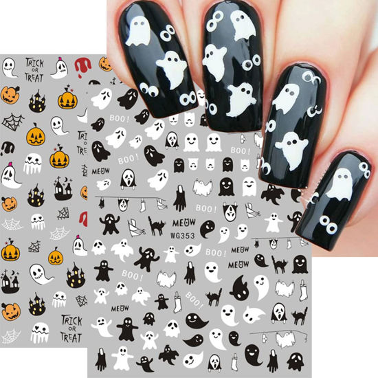 3pcs halloween pumpkins nail stickers 3 sheets witch 3d nail sticker all  saints' day gold silver black skull bat design nail art decor decal black  cat adhesive nail stickers | SHEIN USA