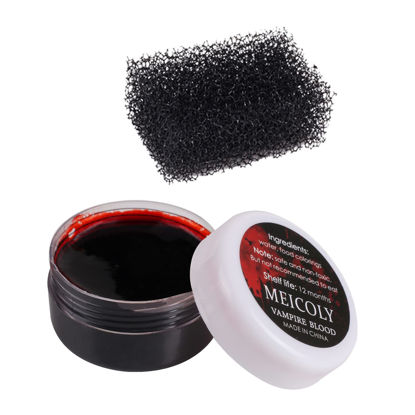 Picture of MEICOLY Halloween Coagulated Blood, 30g/1.06 oz Fake Blood Gel with Black Stipple Sponge, for SFX Wound,Cuts,Clown,Vampire Film Cosplay Makeup