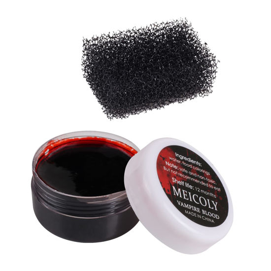Picture of MEICOLY Halloween Coagulated Blood, 30g/1.06 oz Fake Blood Gel with Black Stipple Sponge, for SFX Wound,Cuts,Clown,Vampire Film Cosplay Makeup