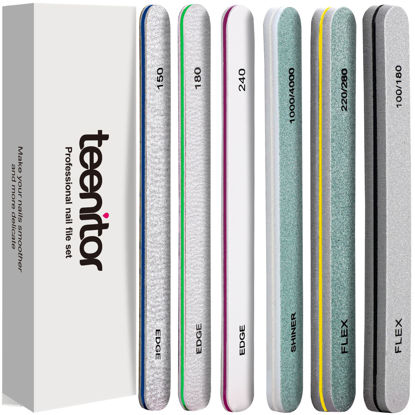 Picture of Nail File Buffer, Teenitor Nail Files for Natural Nails and Acrylic Nails, Manicure Buffer Block, Different Grits, Straight