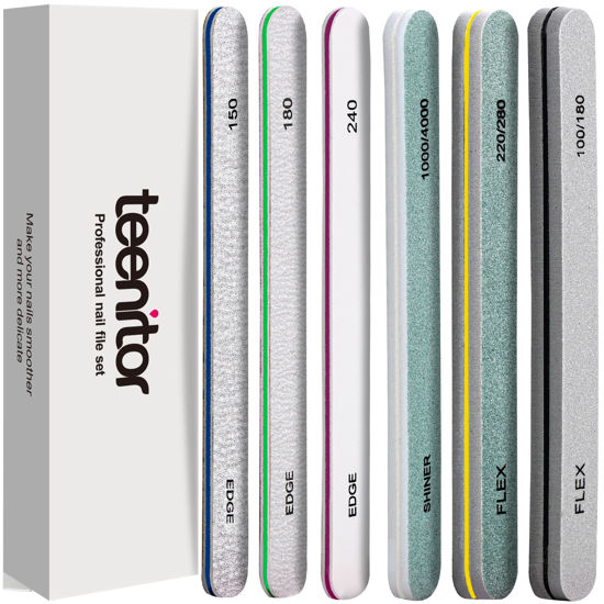 Picture of Nail File Buffer, Teenitor Nail Files for Natural Nails and Acrylic Nails, Manicure Buffer Block, Different Grits, Straight