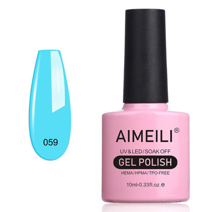 Picture of AIMEILI Soak Off U V LED Neon Blue Gel Nail Polish - Soft Baby Blue (059) 10ml