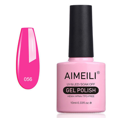 Picture of AIMEILI Soak Off U V LED Hot Pink Gel Nail Polish - Neon Peachy Pink (056) 10ml