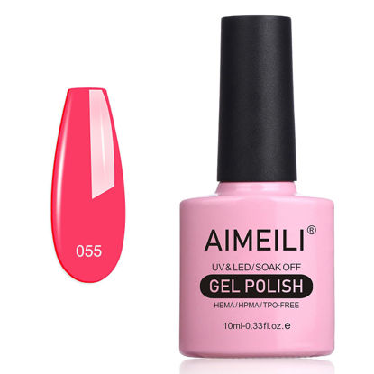Picture of AIMEILI Soak Off U V LED Neon Pink Gel Nail Polish - Neon Shocking Pink (055) 10ml