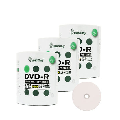 Picture of Smart Buy 300 Pack DVD-R 4.7gb 16x White Printable Inkjet Blank Media Record Disc, 300 Disc 300pk