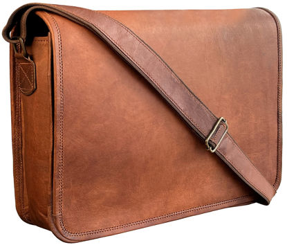 Picture of RUSTIC TOWN 14 inch Vintage Crossbody Genuine Leather 13.3-inch Laptop Messenger Bag Gifts for Him Her (Medium, Brown)
