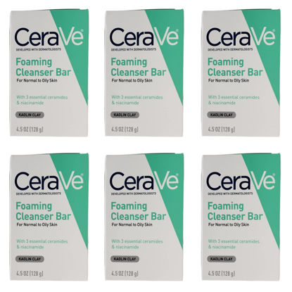 Picture of CeraVe Foaming Cleanser Bar for Normal to Oily Skin - Bundle of 6 Cleanser Bars - Fragrance Free - 4.5 oz Cleansing Bars