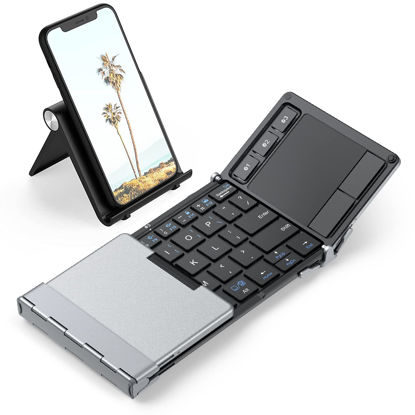 Picture of Foldable Keyboard Bluetooth, iClever BK08 Folding Keyboard with Touchpad, Aluminum Build, Multi-Devices Travel Keyboard, USB-C Charge Keyboard with Stand Holder for iPad, iPhone, Smartphone and Tablet