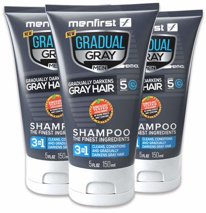 Picture of MENFIRST Gradual Gray 3-in-1 Hair Darkening Shampoo and Conditioner for Men, Gradually Reduce Grey and White Hair Color for Natural Looking Results, Pack of 3