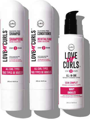 Picture of LUS Brands Love Ur Curls for Wavy Hair, 3-Step System - Shampoo and Conditioner Set with All-in-One Styler - LUS Curls Hair Products for Volume - Nonsticky, Nongreasy, Light Formula - 8.5oz each