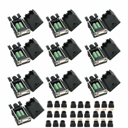 Picture of YIOVVOM DB9 Breakout Connector to Wiring Terminal RS232 D-SUB Female Serial Port Breakout Board Solder-Free Module with case (10 PCS Female Adapter)