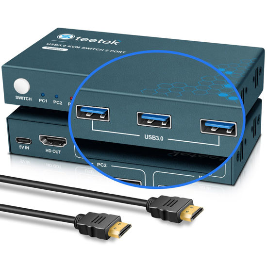 GetUSCart- Steetek USB 3.0 KVM Switch 2 Computers 1 Monitor, 4K@60Hz HDMI 2  Port KVM Switch with 3 USB 3.0 Ports, Button Switch, EDID Adaptive,with 2  HDMI 2.0&USB 2.0 Cable
