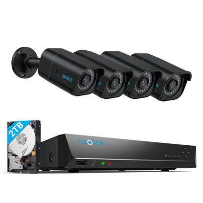 Picture of REOLINK 4K Security Camera System, 4pcs H.265 4K PoE Security Cameras Wired with Person Vehicle Detection, 8MP/4K 8CH NVR with 2TB HDD for 24-7 Recording, RLK8-810B4-A Black
