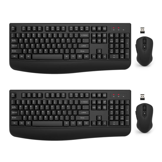 Picture of Wireless Keyboard and Mouse Combo, EDJO 2.4G Full-Sized Ergonomic Computer Keyboard with Wrist Rest and 3 Level DPI Adjustable Wireless Mouse for Windows, Mac OS Desktop/Laptop/PC(2 Pack)