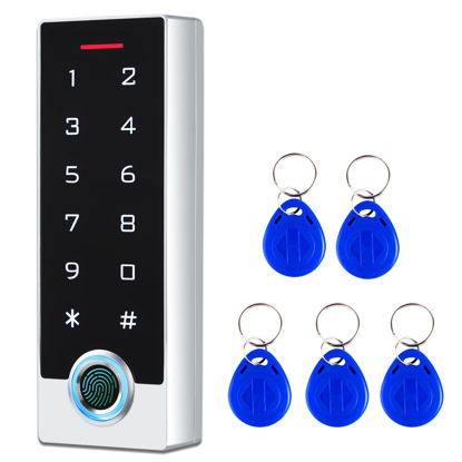 Picture of Metal Fingerprint Door Access Control Keypad System, Access Controller Stand-Alone Keypad, EM HID IC Card Reader + 5pcs ID Key Fobs, Weatherproof WG26/34 10000 Users for Garage, Door Lock Opener