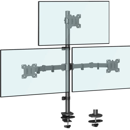 Picture of MOUNTUP Triple Monitor Stand, Height Adjustable Monitor Desk Mount Fit for Three 17 to 32 Inch Computer Screens, Stacked Monitor Arm for 3 monitors, with C-Clamp and Grommet Base,up to 17.6lbs per Arm
