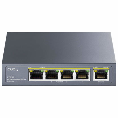 Picture of Cudy 4 Port Gigabit PoE Extender, 10/100/1000Mbps, 4 Channel PoE Repeater, PoE Amplifier, PoE Booster, Wall-Mount, Comply with IEEE 802.3bt, 802.3at, 802.3af, Not Support Passive PoE, Plug and Play