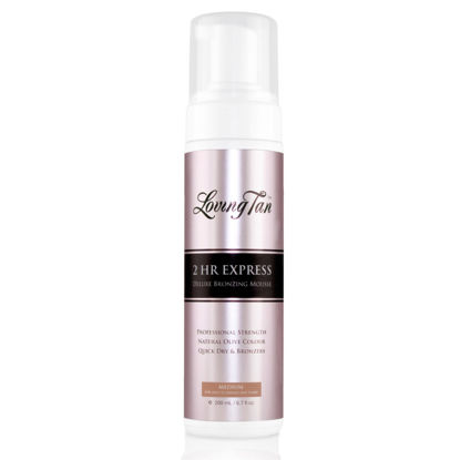Picture of Loving Tan 2 HR Express Mousse, Medium - Streak Free, Natural looking, Professional Strength Sunless Tanner - Up to 5 Self Tan Applications per Bottle, Cruelty Free, Naturally Derived DHA - 6.76 FL Oz