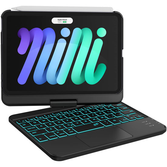Picture of GreenLaw iPad Mini 6 Case with Keyboard, 7 Color Backlit, 360° Rotate, Sensitive Touchpad, Type-C Rechargeable, for iPad Mini 6th Generation 8.3 inch 2021, Black