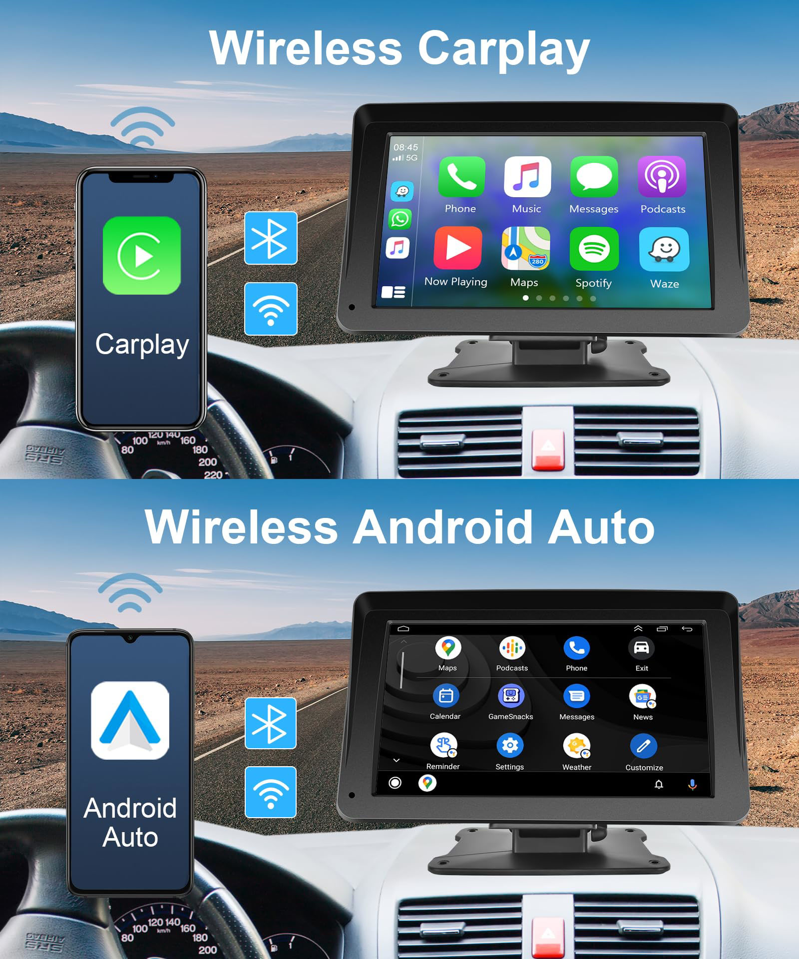 GetUSCart Wireless Apple CarPlay Screen for Car, Portable Android Auto