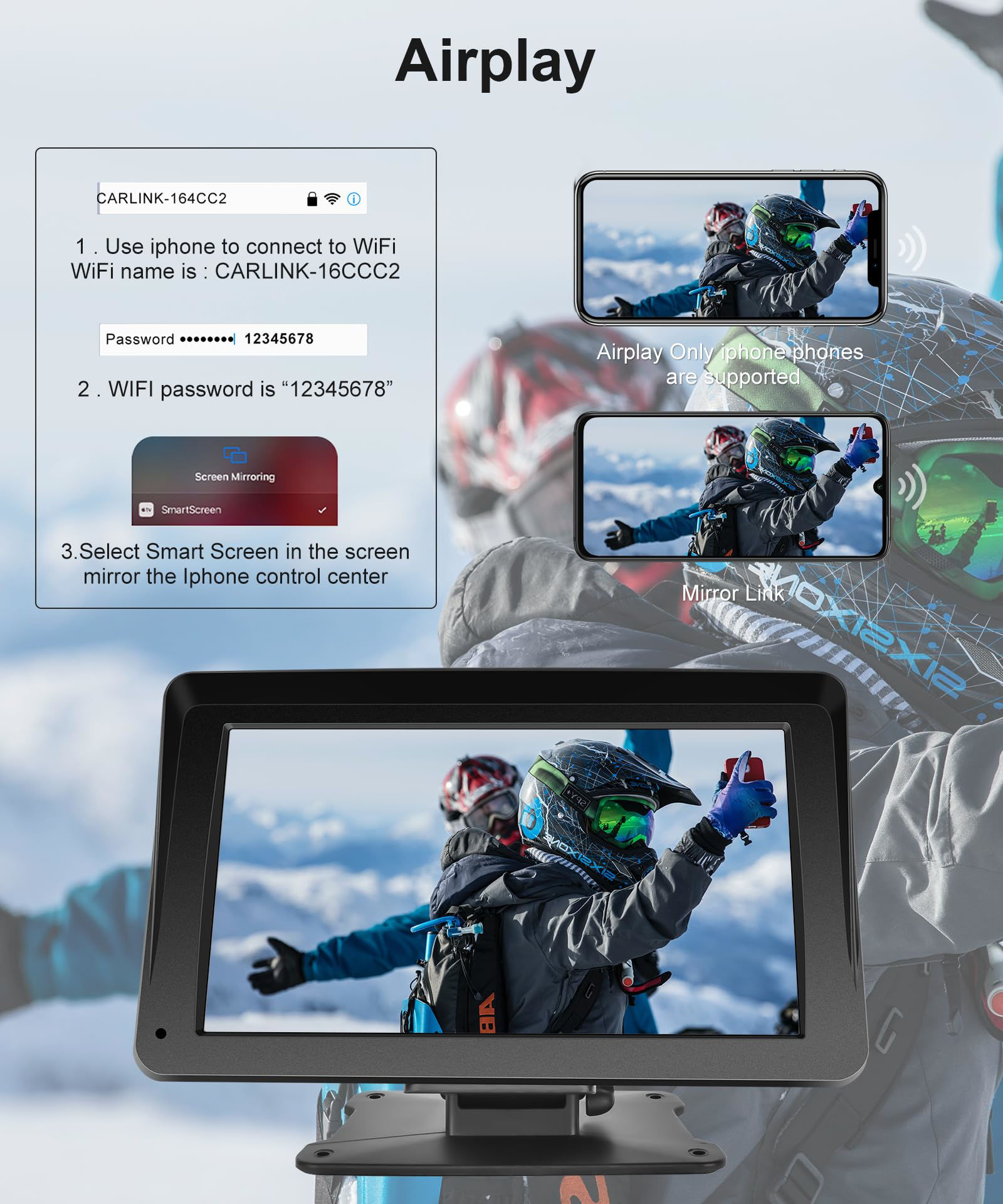 GetUSCart Wireless Apple CarPlay Screen for Car, Portable Android Auto