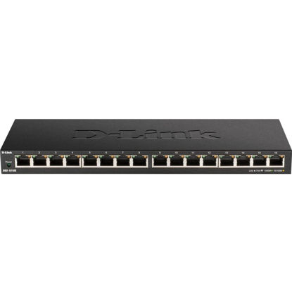 Picture of D-Link Ethernet Switch, 16 Port Gigabit Slim Switch Plug and Play, Unmanaged, Metal Housing, Quiet Fanless Design, IEEE 802.3az EEE, 5-Year Limited Warranty (DGS-1016S) Black