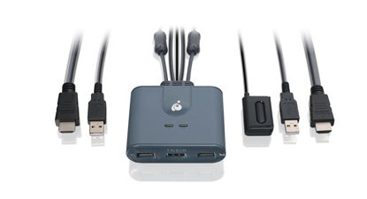 Picture of IOGEAR KVM 2-Port USB HDMI Cabled - 1920 x 1200@60Hz - Plug-n-Play - Xbox / PS4/5 - Windows, Mac and Linux - GCS32HU