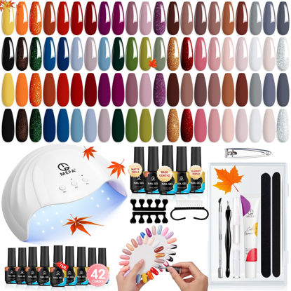 Picture of MEFA Gel Nail Polish Kit with U V Light 42 Colors, Fall Gel Polish with Base and Matte/Glossy Top Coat Nail Art Decorations Manicure Essential Tools Cuticle Remover Starters Kit Home Salon Gifts 60 Pcs