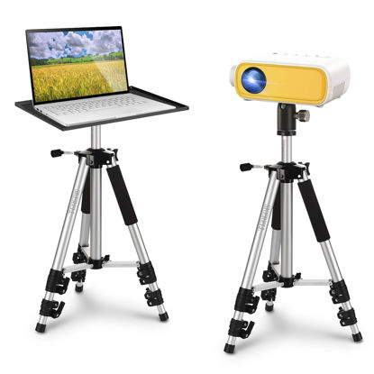 Picture of SKERELL Projector Tripod Stand,Universal Laptop Stand,Multi-Function Aluminum Alloy Tripod Stand with Tray and Ball Head,Carry Bag,Adjustable Height from 17-48 inch(Silver)