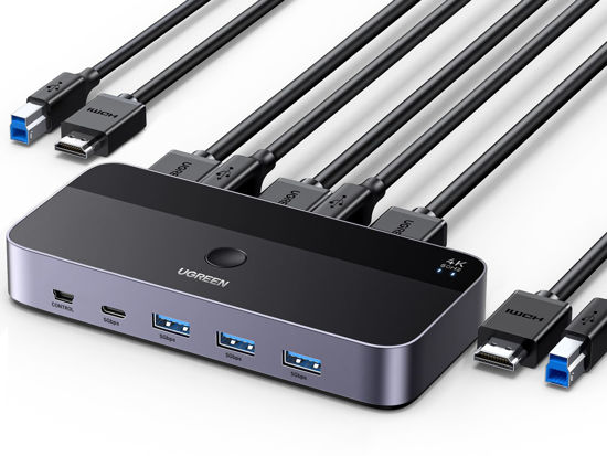 GetUSCart- UGREEN USB 3.0 KVM Switch 4K@60Hz High-Speed Transmission Share  3 USB + 1 Type-C Ports for Keyboard Mouse Hard Drives Printer to One  Monitor HDMI KVM Switch with 2 USB Cables