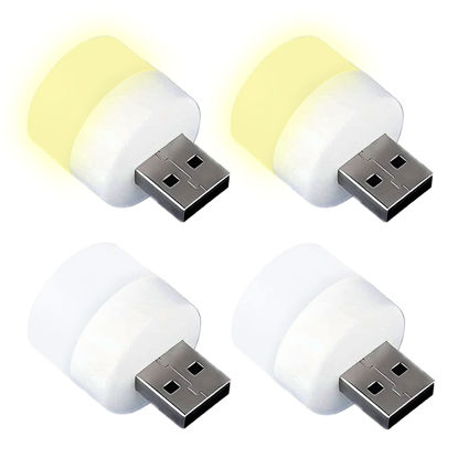 Picture of Linwnil USB Plug Lamp Computer Mobile Power Charging USB Small Book Lamps LED Eye Protection Reading Light Small Round Light Night Light(2White Light + 2 Warm Light)
