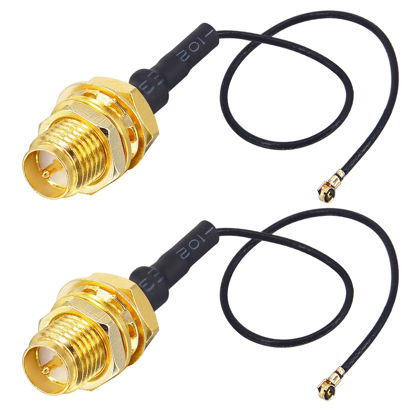 Picture of UFL to SMA M.2 NGFF IPX IPEX MHF4 to RP SMA Female (Male pin) RF Pigtail WiFi Antenna Extension Cable 0.81mm for PCI WiFi Card Wireless Router M.2 Cards Pack of 2 (4 inch (10 cm))