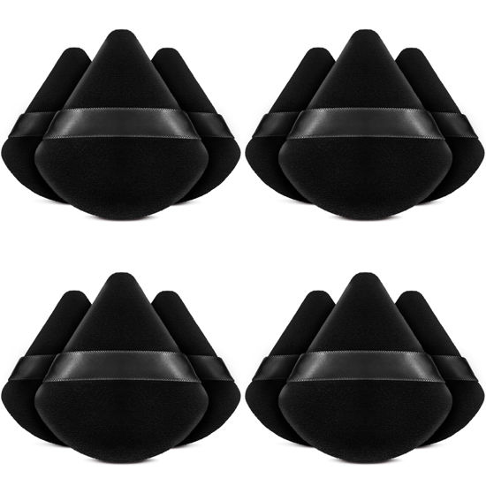 Picture of BEAKEY 12pcs Powder Puffs for Face Powder Triangle Powder Puff for Loose & Cosmetic Foundation, Makeup Puff for Contouring, Cloud Kiss Makeup Sponges Beauty Makeup Tools, Double 6 Pack Black