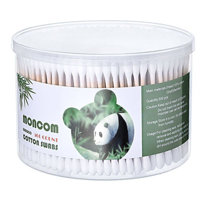 Picture of MONCOM Cotton Swabs 500 Count Double Round Thick Tips | Biodegradable & Organic Strong Wooden Sticks Cotton Swabs For Ears | Firm Qtips cotton swabs | Natural Cotton Buds, 3 inch, One Small box