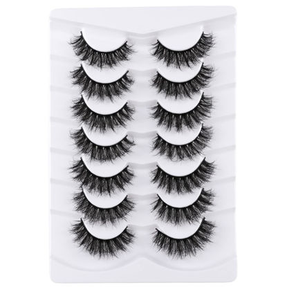 Picture of Mebver False Eyelashes Cat Eye Lashes Faux Mink Lashes Natural Look Fluffy Wispy Lashes That Look Like Extensions Pestañas Postizas D Curl Lash Strips Short Fox Eye Lashes 7 Pairs Pack