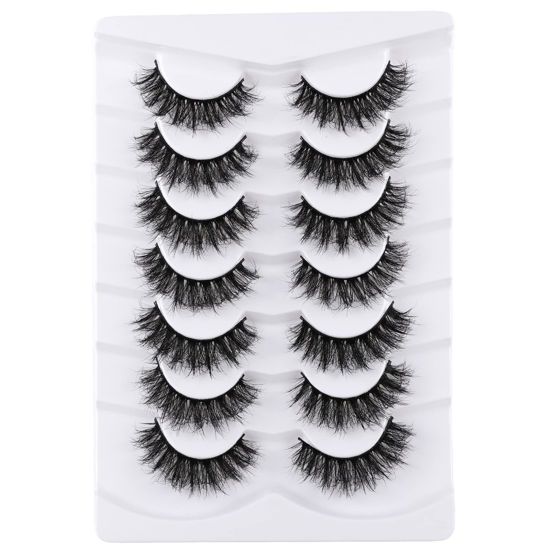 Picture of Mebver False Eyelashes Cat Eye Lashes Faux Mink Lashes Natural Look Fluffy Wispy Lashes That Look Like Extensions Pestañas Postizas D Curl Lash Strips Short Fox Eye Lashes 7 Pairs Pack