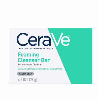 Picture of CeraVe Foaming Cleanser Bar | Soap-Free Body and Face Cleanser Bar for Oily Skin | Fragrance Free | 4.5 Ounce