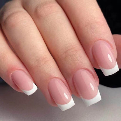 Picture of Foccna French Fake Nails Tips Square Press on Nails Pink Women's False Nails Daily Wear Artificail Nails for Nail Art Manicure Decoration (White)