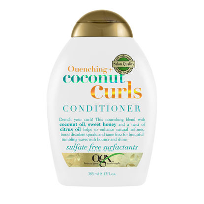 Picture of OGX Quenching + Coconut Curls Curl-Defining Conditioner, Nourishing Curly Hair Conditioner with Coconut /Citrus Oil & Honey, Paraben-Free with Sulfate-Free Surfactants, 13oz