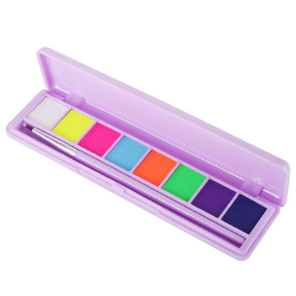 Picture of MEICOLY 8 Colors Water Activated Eyeliner Palette, Neon Face Paint Colored Retro Hydra Liner,Matte Eyeliner UV Glow Fluorescent Halloween Blue White Body Paint Corpse Bride Halloween Sally Cosplay,01