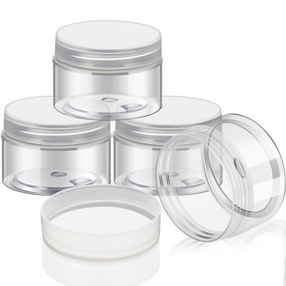 Picture of 4 Pieces Round Clear Wide-mouth Leak Proof Plastic Container Jars with Lids for Travel Storage Makeup Beauty Products Face Creams Oils Salves Ointments DIY Making or Others (Clear, 2 Ounce)