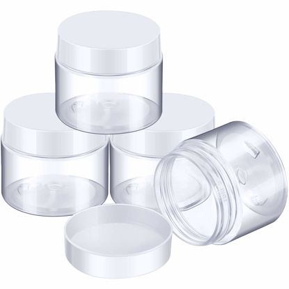 Picture of 4 Pieces Round Clear Wide-mouth Leak Proof Plastic Container Jars with Lids for Travel Storage Makeup Beauty Products Face Creams Oils Salves Ointments DIY Making or Others (White, 2 Ounce)