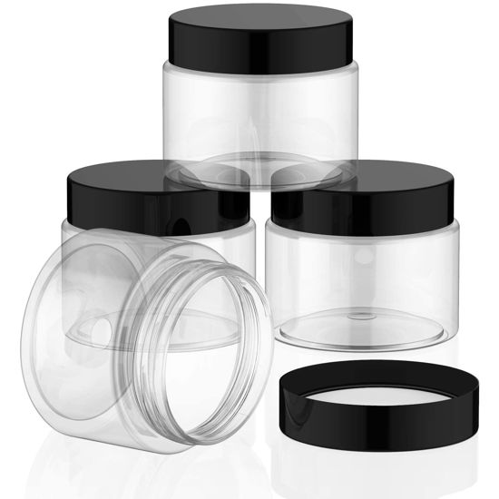Picture of 4 Pieces Round Clear Wide-mouth Leak Proof Plastic Container Jars with Lids for Travel Storage Makeup Beauty Products Face Creams Oils Salves Ointments DIY Making or Others (Black, 2 Ounce)