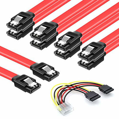 Picture of SATA Cable HDD SDD Data Cable CD Cable 5 Pack High Speed 6Gbps 15 Inch(Red)