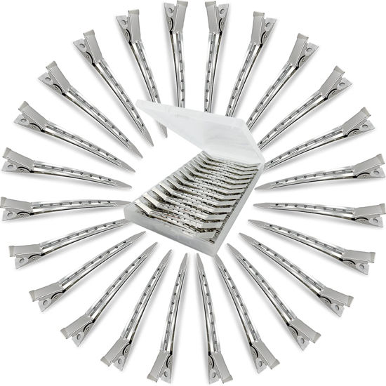 Picture of HiJeaton 24Pcs Metal Duck Billed Hair Clips for Women Styling Sectioning, Silver Hair Pins for Long Hair, Alligator Curl Loc Clips for Thick Hair Roller, Salon, Bows DIY