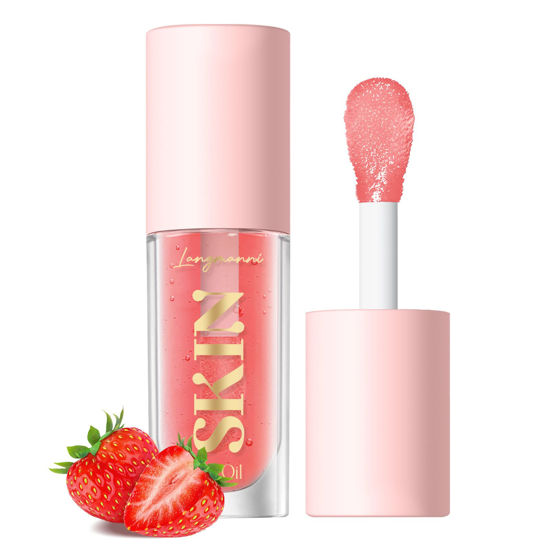 Picture of LANGMANNI Moisturizing Lip Oil,No-Sticky Lip Gloss Lip Balm Lip Care,Fruit Flavoured Lip Oil For Dry Lip's Moisturizing Hydrating And Nourishing ((Strawberry))