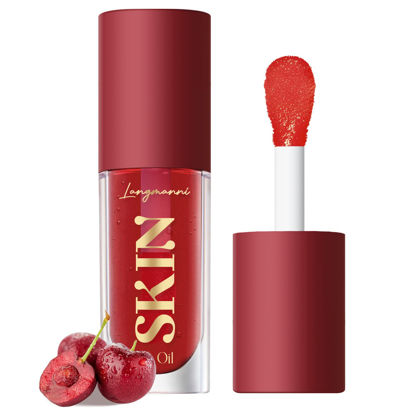 Picture of LANGMANNI Moisturizing Lip Oil,No-Sticky Lip Gloss Lip Balm Lip Care,Fruit Flavoured Lip Oil For Dry Lip's Moisturizing Hydrating And Nourishing ((Cherry))